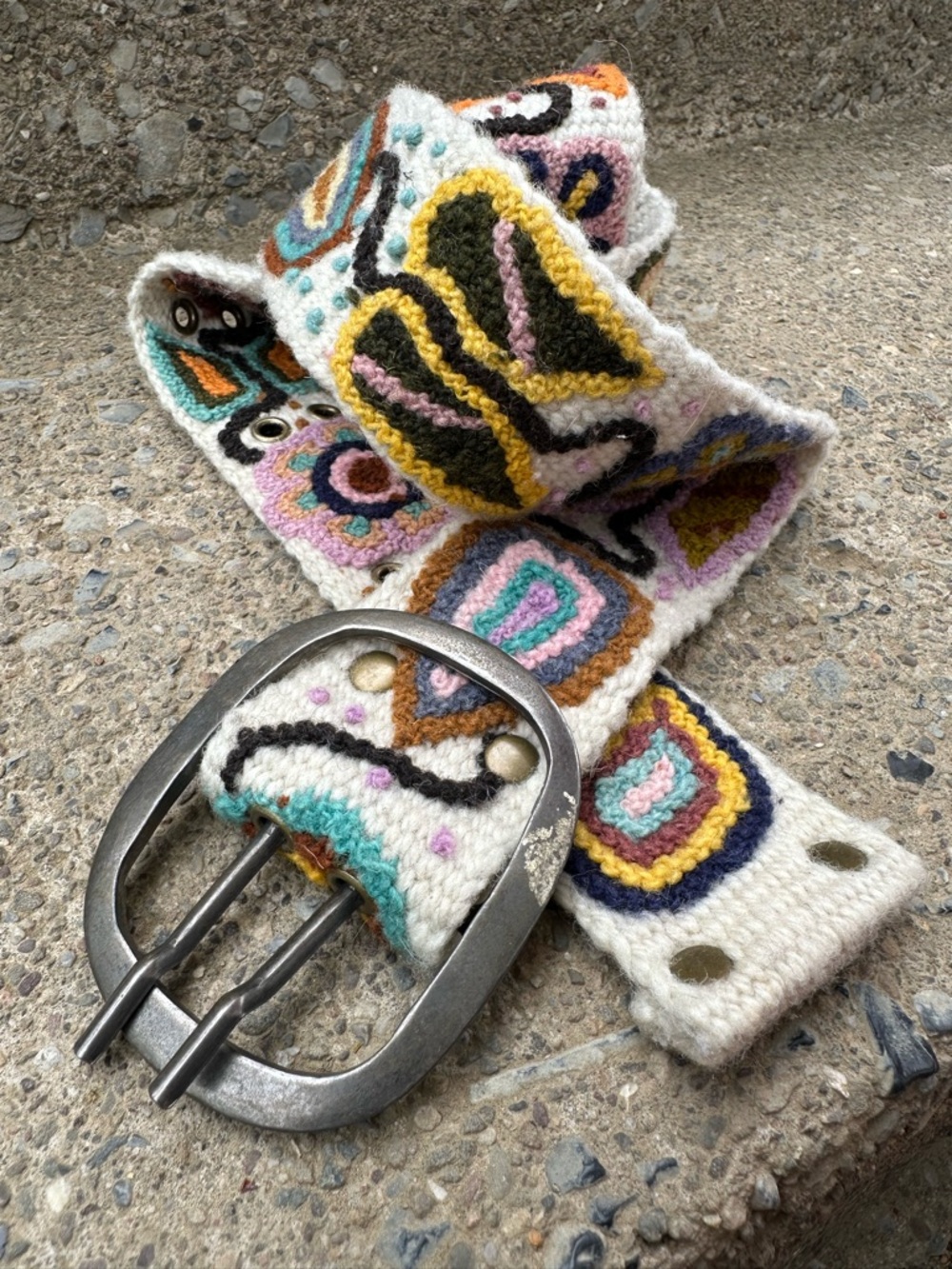 Pistil Wool Embroidered Belt Boho Floral Handmade Peru Western Hippie M - Picture 6 of 11